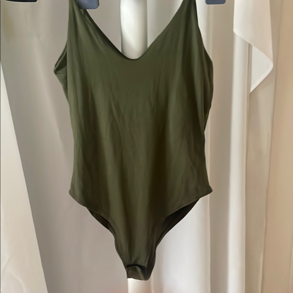 Gaze Olive Green V-Neck Bodysuit